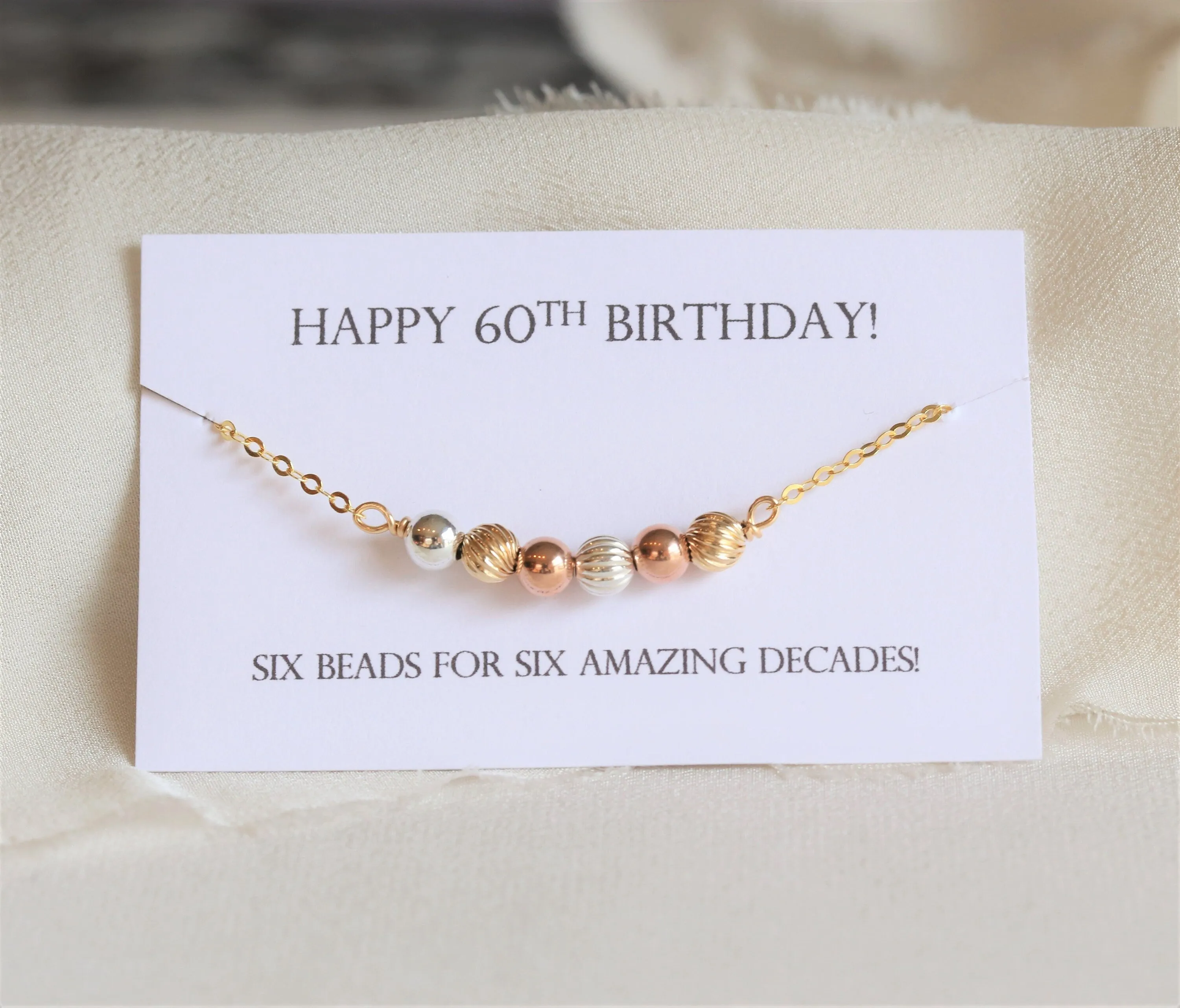 60th Birthday Bracelet, 6 Decades, 60th Birthday Gift for Mom, Jewelry in Sterling Silver, Gold and Rose Gold