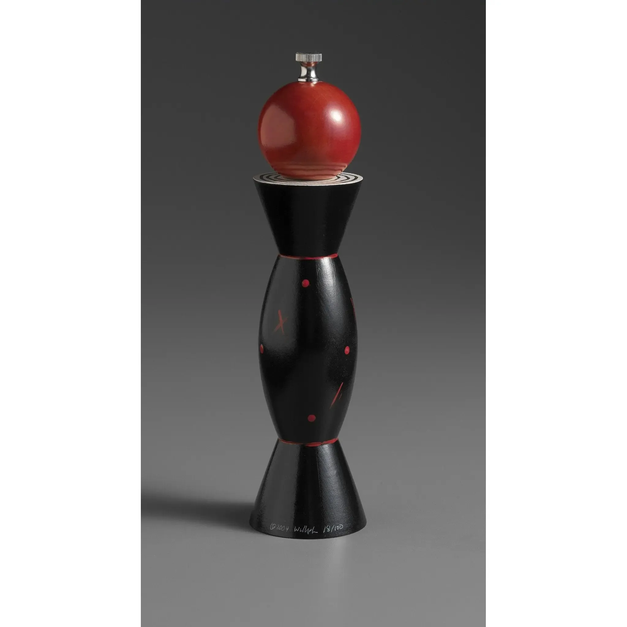 Aero in Black, Red, and White Wooden Salt Shaker or Pepper Mill Grinder by Robert Wilhelm of Raw Design