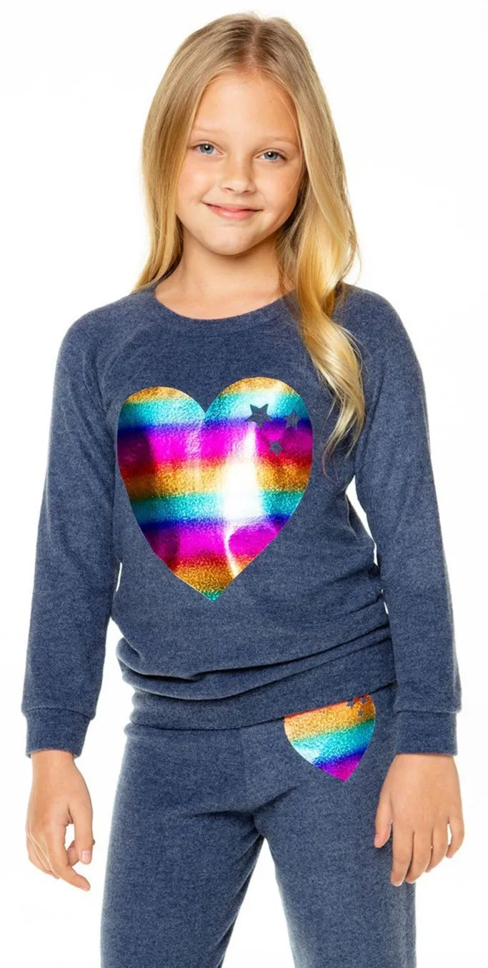 Chaser Starry Heart Love Knit Raglan Pullover