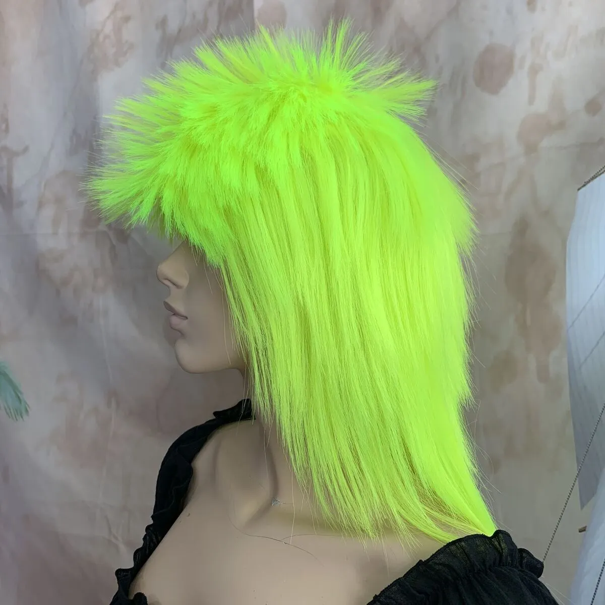 Fluro Yellow 80's Deluxe Mullet Wig
