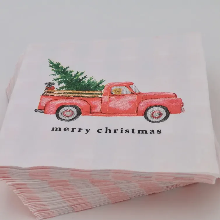 Home  Cocktail Napkin Merry Christmas Truck