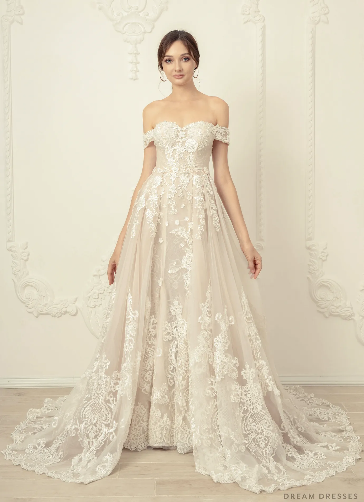 Lace Wedding Dress with Detachable Overskirt (#Ahney)