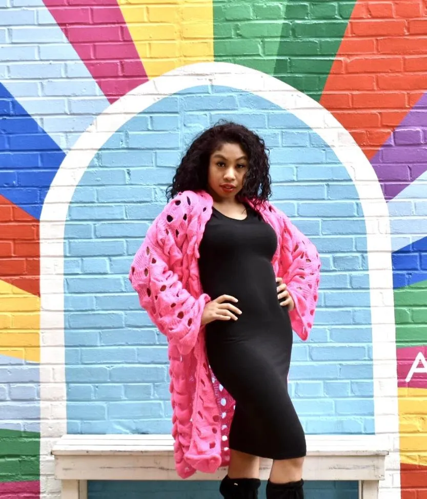 Lock and Key Oversized Pink Cardigan