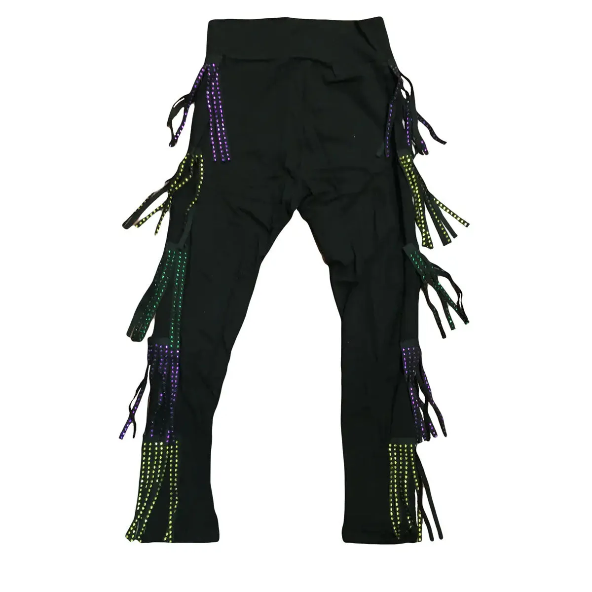 Mardi Gras Rhinestone Tassel Leggings Adult
