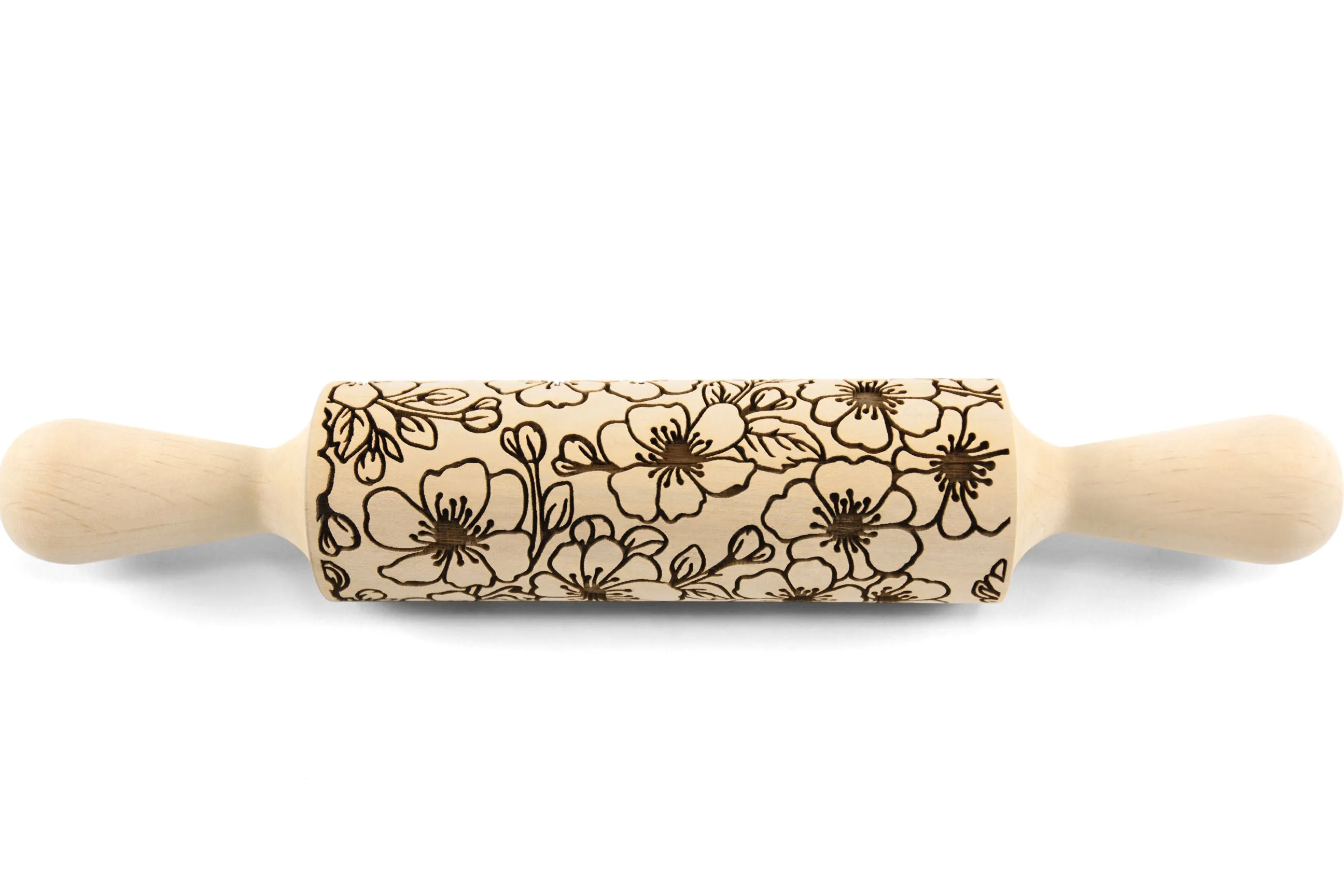 Rolling Pin Embossed Japan Sakura Blossom, Engraved Clay Stamp, Texturing Tool for Polimer Clay, Embossed Cookies, Gift for Рottery Designer